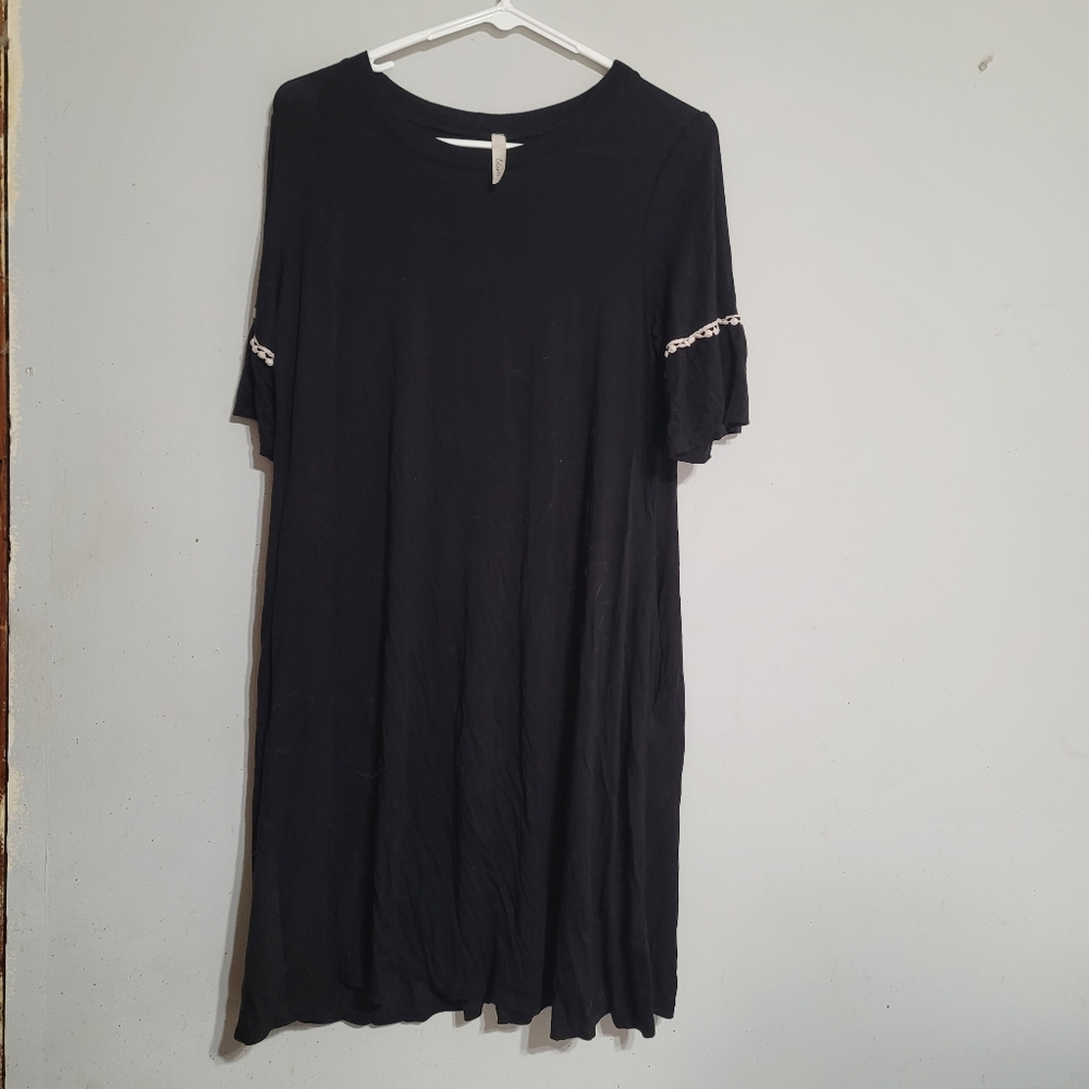 Celeste Black Dress Sz Small Cream Crochet‎ Lace Trim Coquette Whimsigoth Gothic